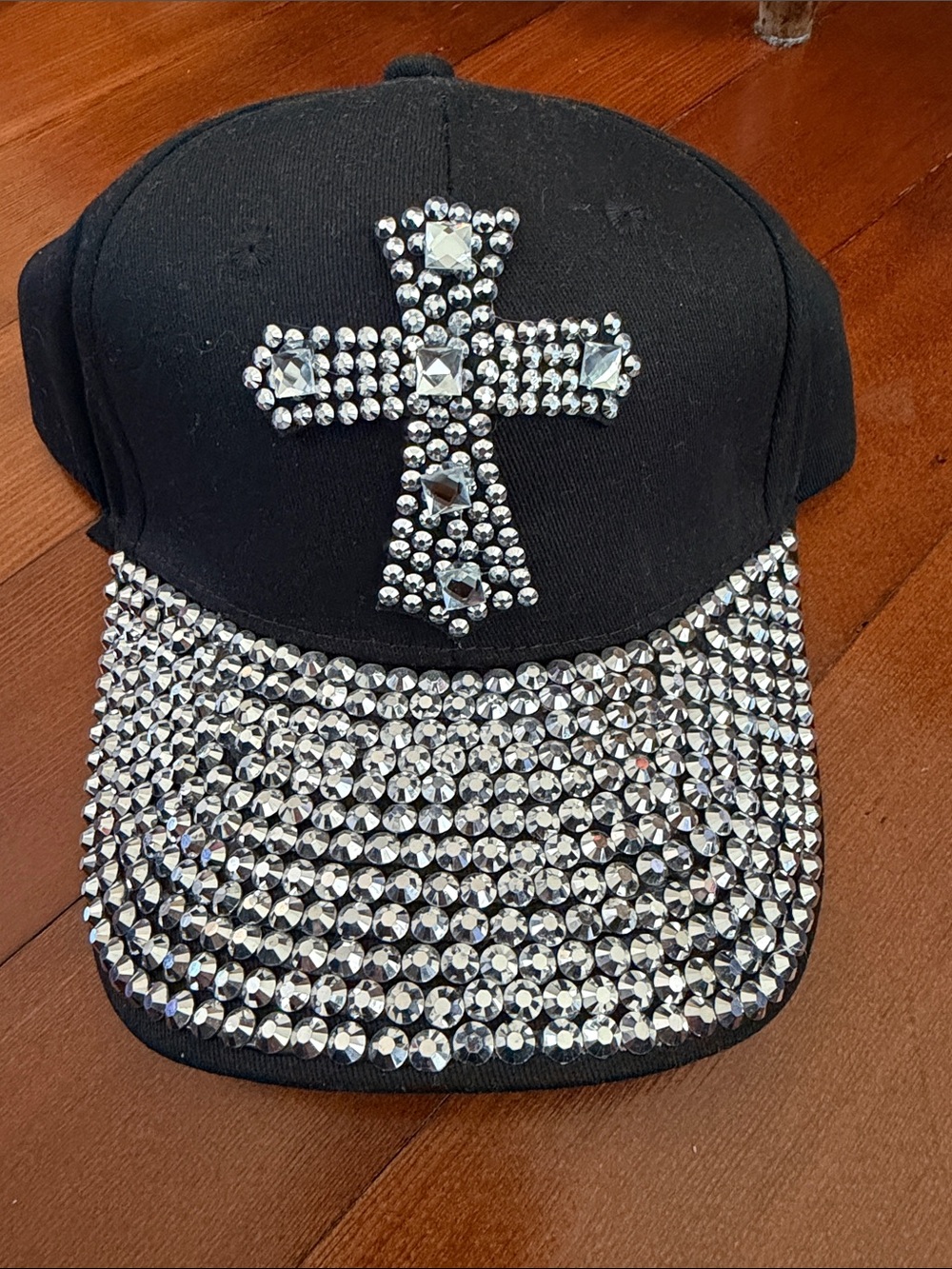 Black Rhinestone Cross Baseball Cap